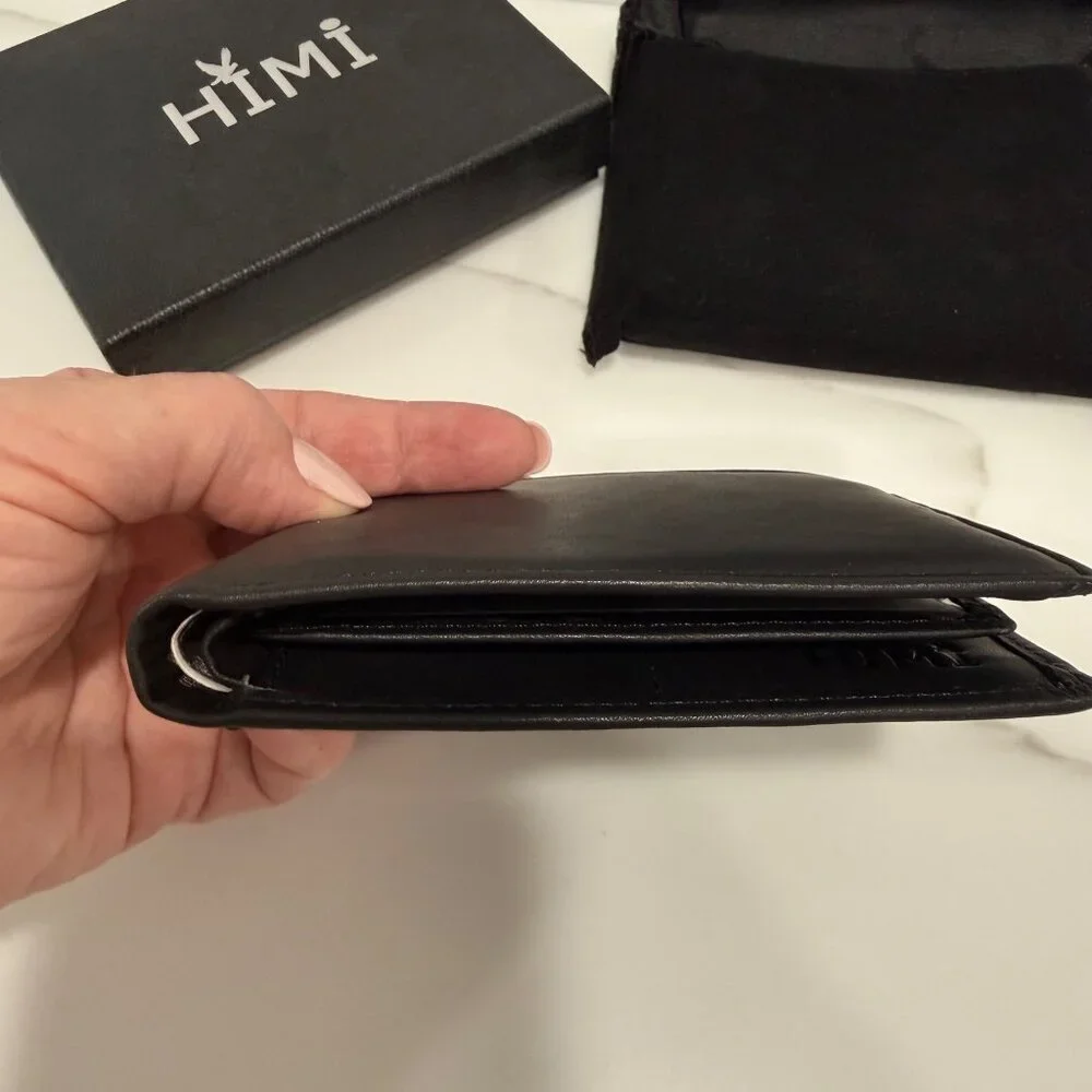 Mens Genuine Leather Wallet RFID Blocking Bifold 2‎ ID Window Black NEW